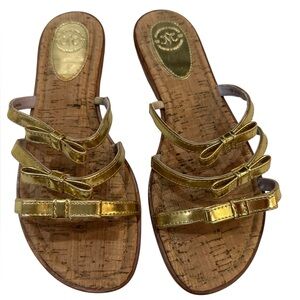 Johnston & Murphy strapped gold bow sandals